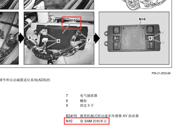 2010年奔驰R300前SAM模块安装位置