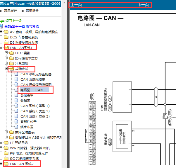 2006年日产骏逸CAN线电路图