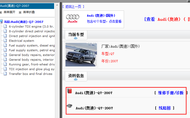 2007年奥迪Q7维修手册和电路图