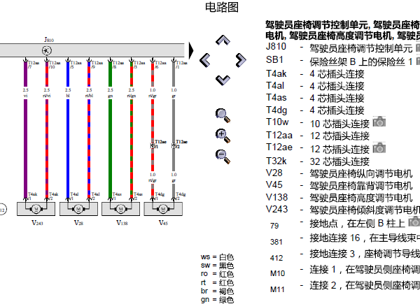 2011年大众途锐带记忆功能座椅电路图