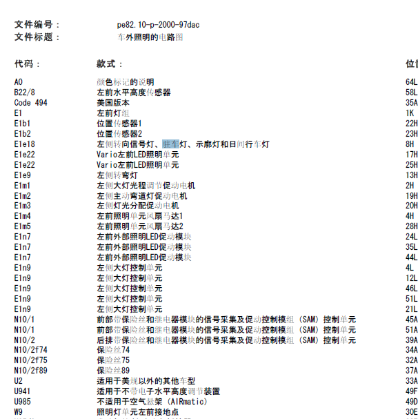 14年奔驰E260L外部灯线路图