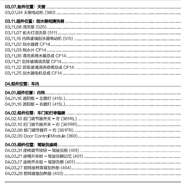 15年观致3线路图数字对应资料