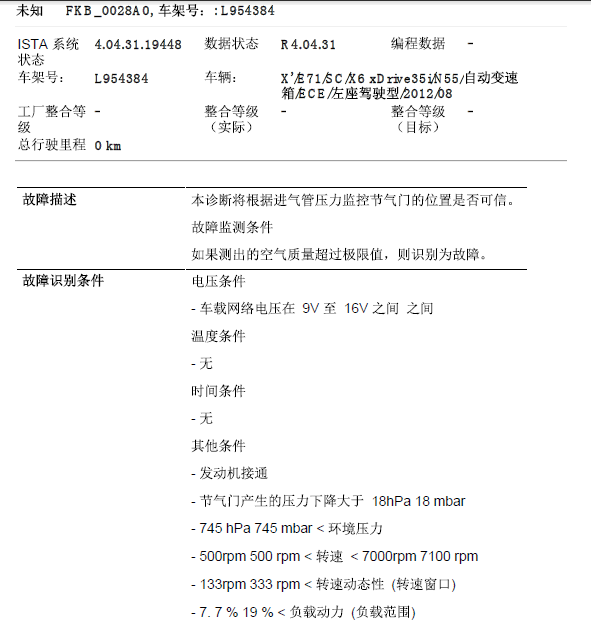 12年宝马X6故障码0028A0资料