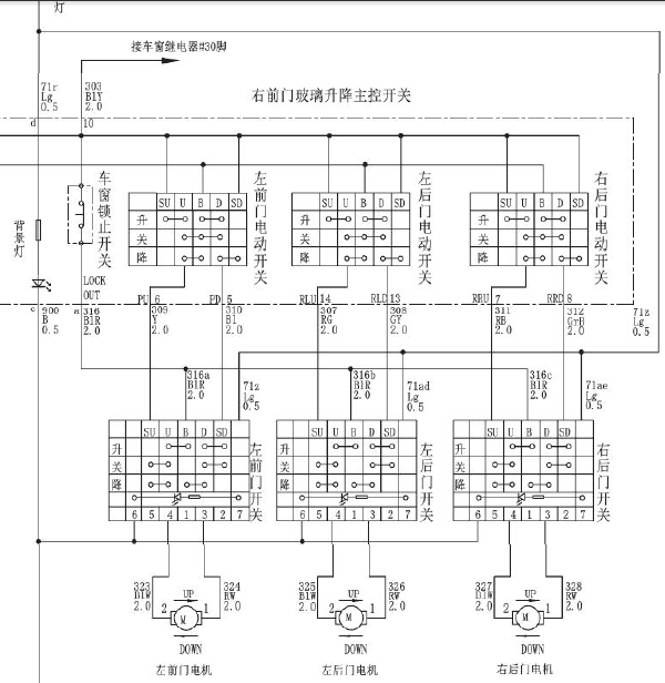 15年腾翼C30车窗线路图