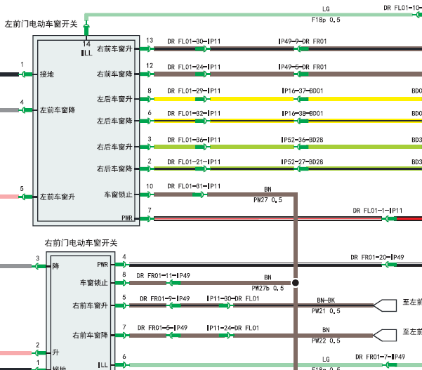 17年江铃驭胜S330车窗电路图