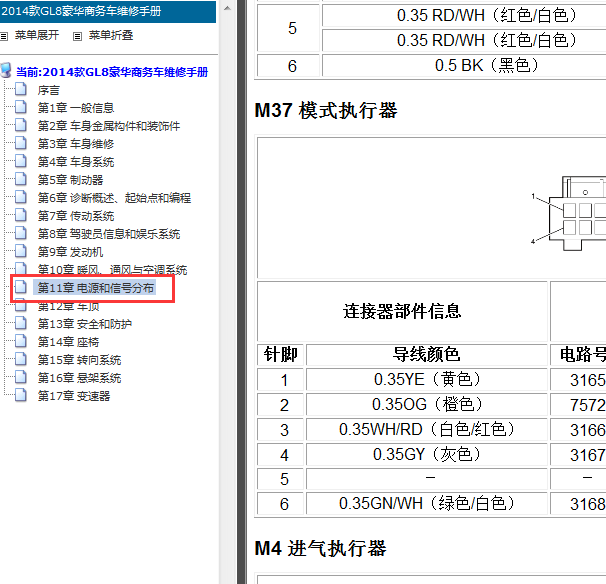 2014年别克GL8模式执行器针脚