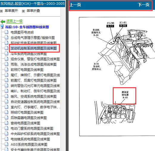2003-2005年起亚千里马燃油泵继电器位置
