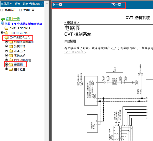 2012年东风日产轩逸变速箱电路图