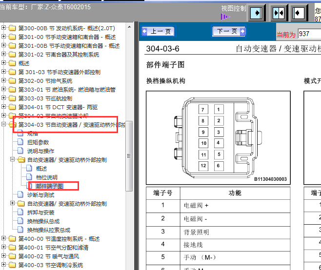 15年众泰T600变速器部件针脚图