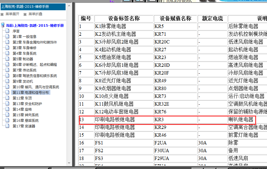 15年别克凯越喇叭继电器位置