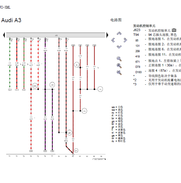 16年奥迪A3发动机线路图