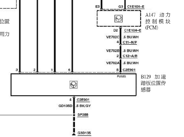 2007年福特S-MAX 油门踏板电路图