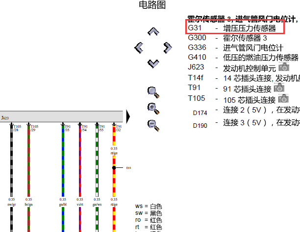 2014年奥迪Q5发动机涡轮增压压力传感器电路图