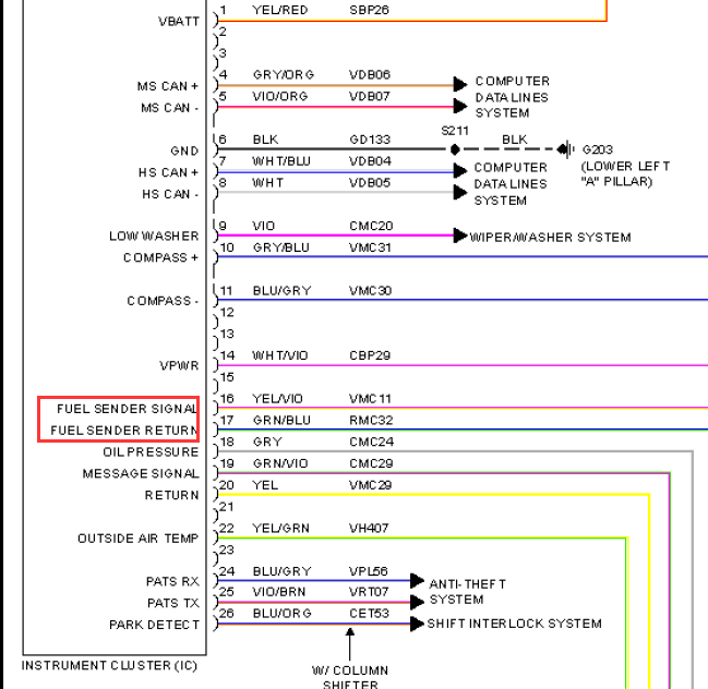 12年领航员油位传感器线路图