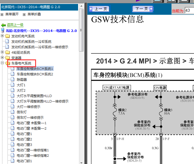 14年现代IX35车身电气系统电路图