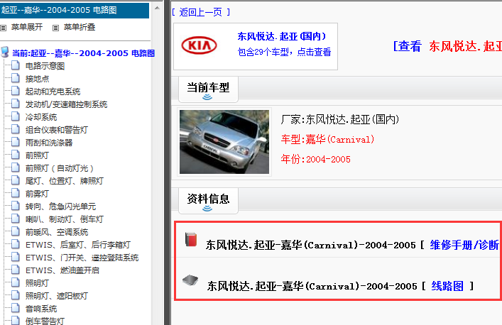 2004-2005年起亚嘉华维修手册和电路图