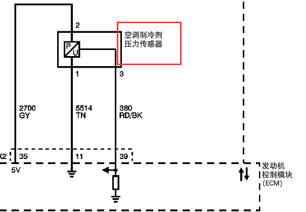 2008年凯迪拉克CTS空调压力传感器电路图