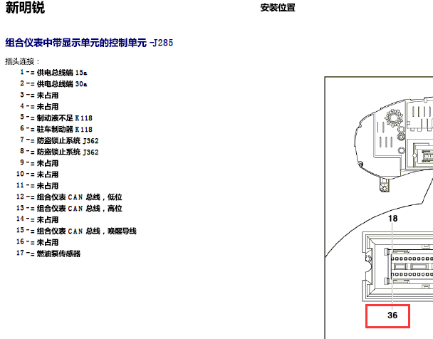斯柯达明锐仪表针脚图
