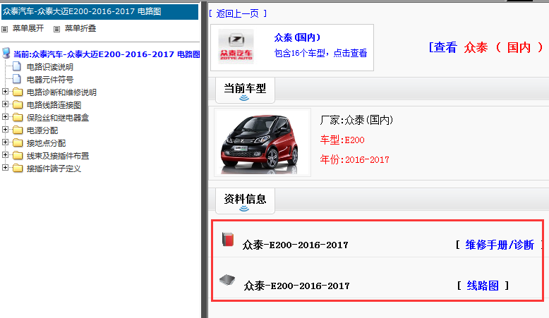 2016-2017年众泰E200电路图和维修手册