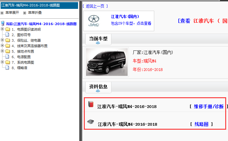 2016-2018年江淮瑞风M4电路图和维修手册