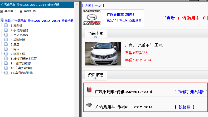 2012-2014年传祺GS5维修手册和电路图