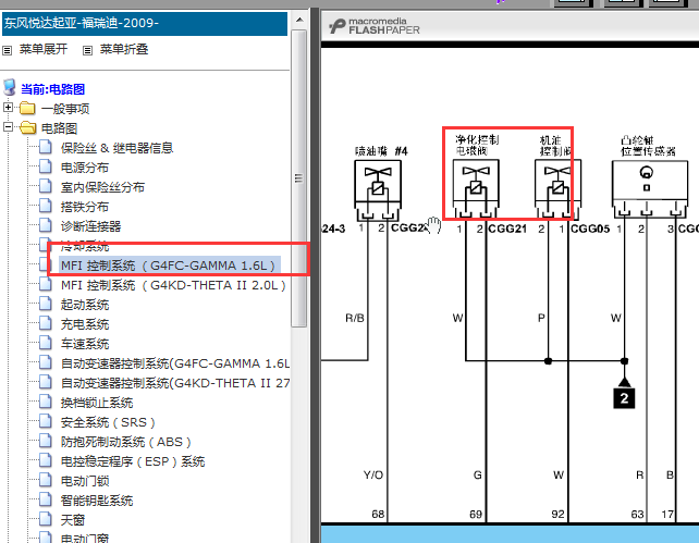 09年起亚福瑞迪净化电磁阀电路图