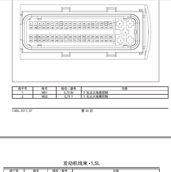众泰T300 1.5发动机针脚资料