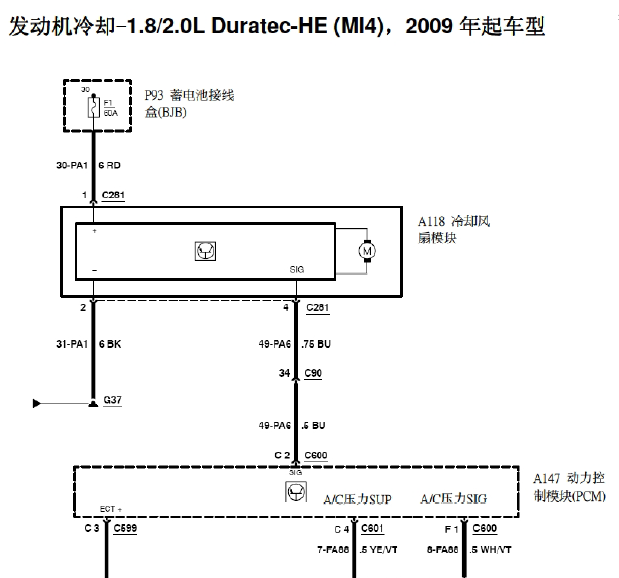 福特福克斯1.8冷却风扇电路图
