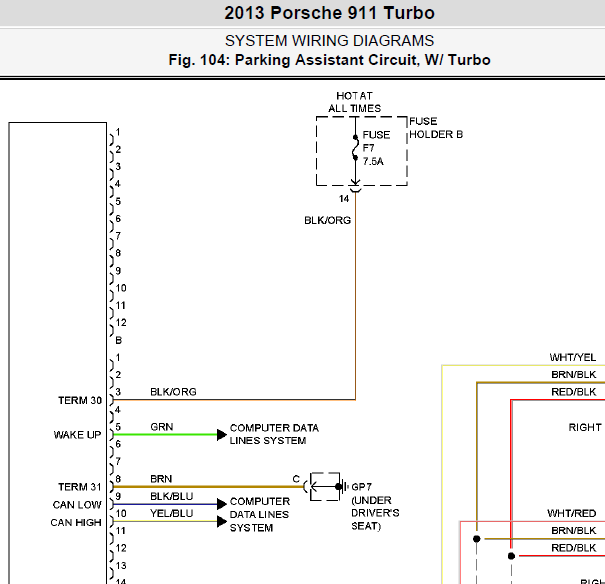 2013年保时捷911倒车雷达电路图