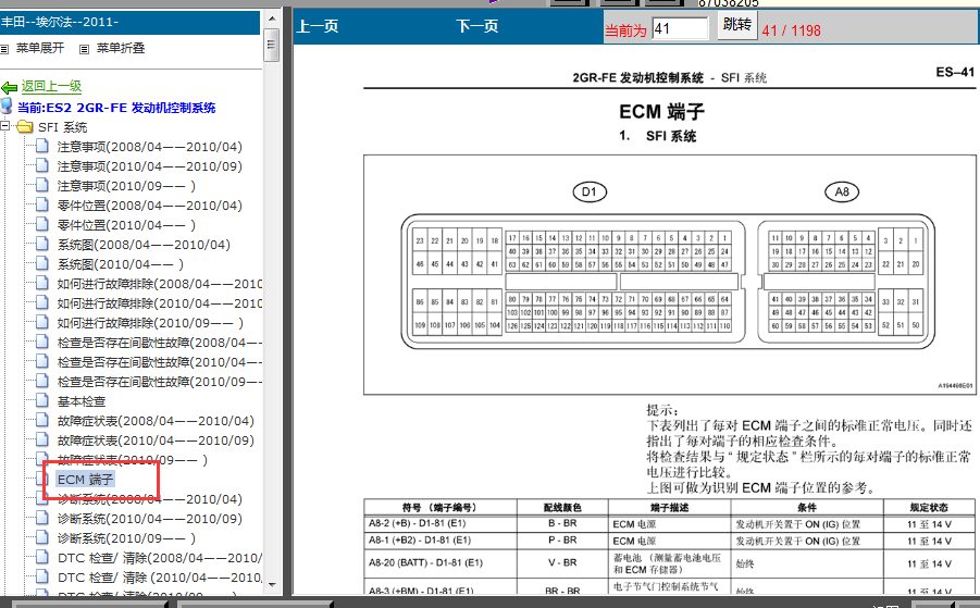 丰田埃尔法2GR发动机针脚图
