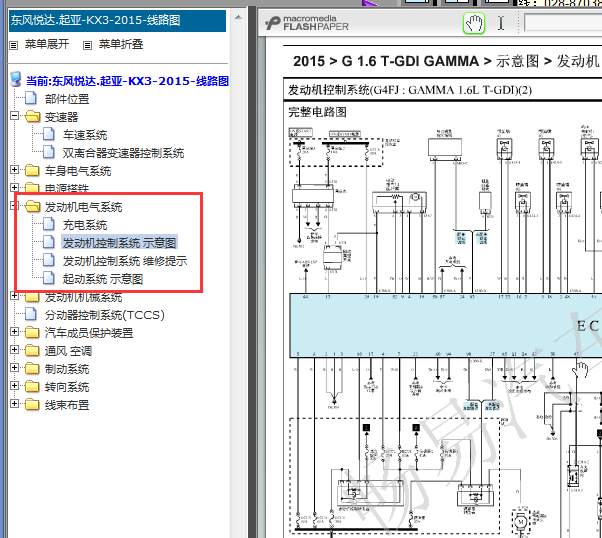2015年起亚KX3发动机电路图