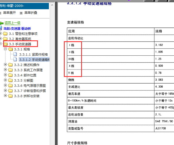 09年吉利帝豪5MT变速箱维修手册