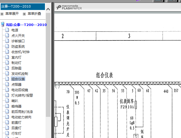 10年众泰T200仪表电路