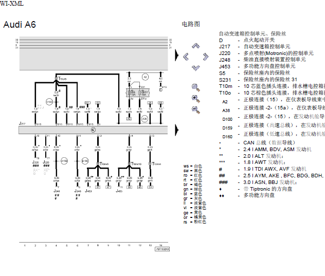03年奥迪A6L变速箱电路图