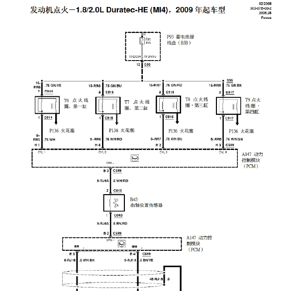 09年起长安福特福克斯点火起动电路图