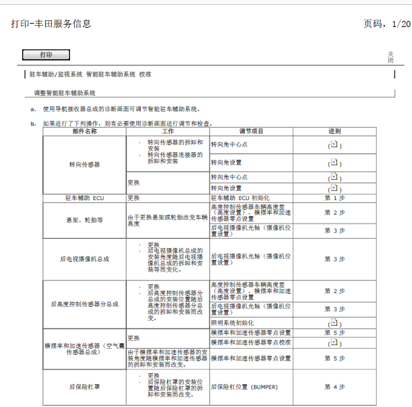 15年丰田凯美瑞驻车辅助系统校准