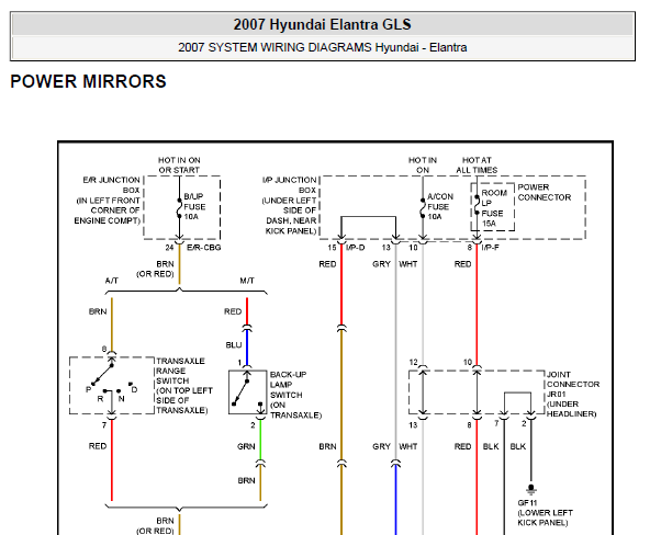 2007年现代伊兰特电动后视镜电路图