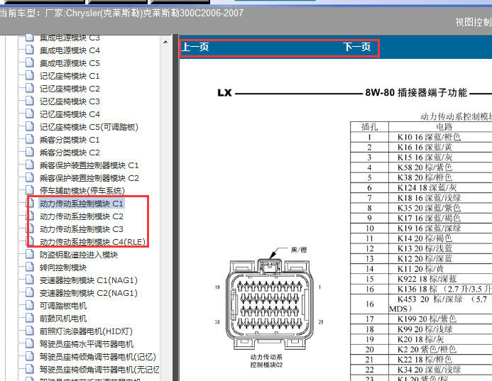 2006-2007年克莱斯勒300C发动机针脚
