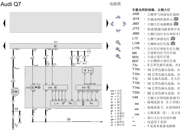 12年奥迪Q7大灯电路图