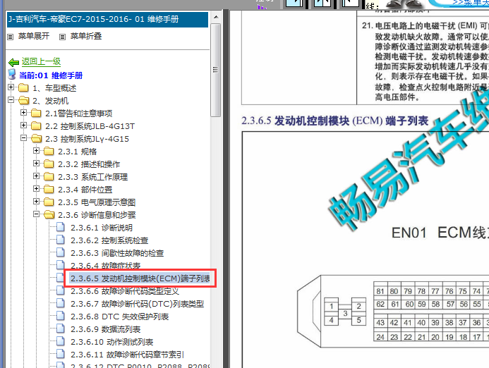 15年吉利帝豪EC7发动机针脚图