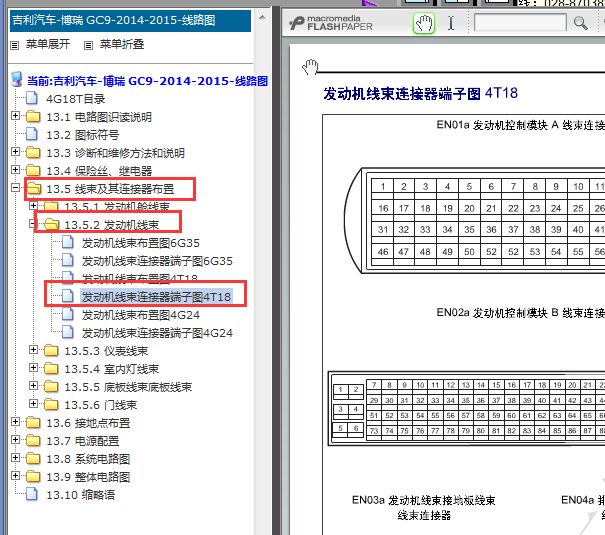 2014-2015年吉利博瑞发动机针脚