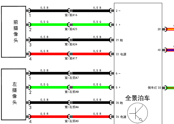 2016年奇瑞凯翼X3倒车影像电路图