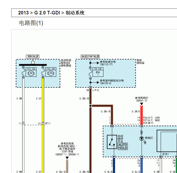 2013年现代胜达电子手刹电路图