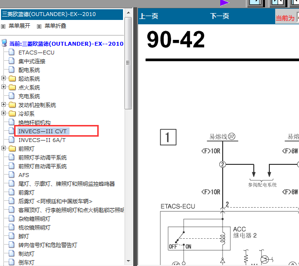 10年三菱欧蓝德CVT变速箱电路图