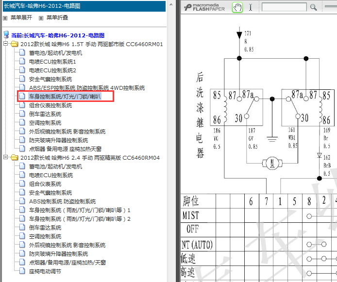 201年哈弗H6车身控制模块电路图