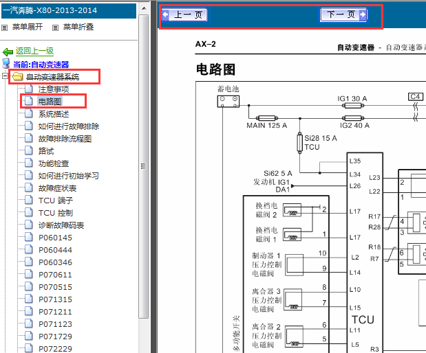 2013-2014年奔腾X80变速箱电路图