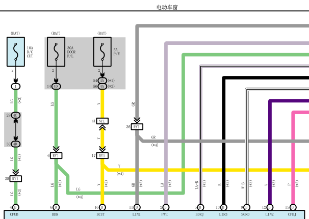 2015年丰田皇冠车窗电路图