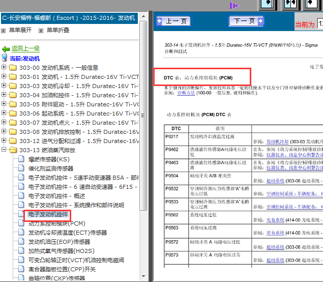 15-16年福特福睿斯故障码说明