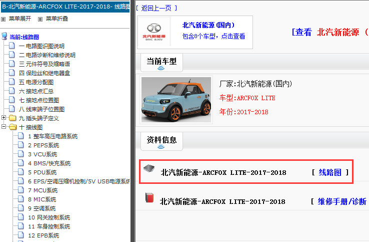 2017-2018年北汽新能源ARCFOX LITE 电路图