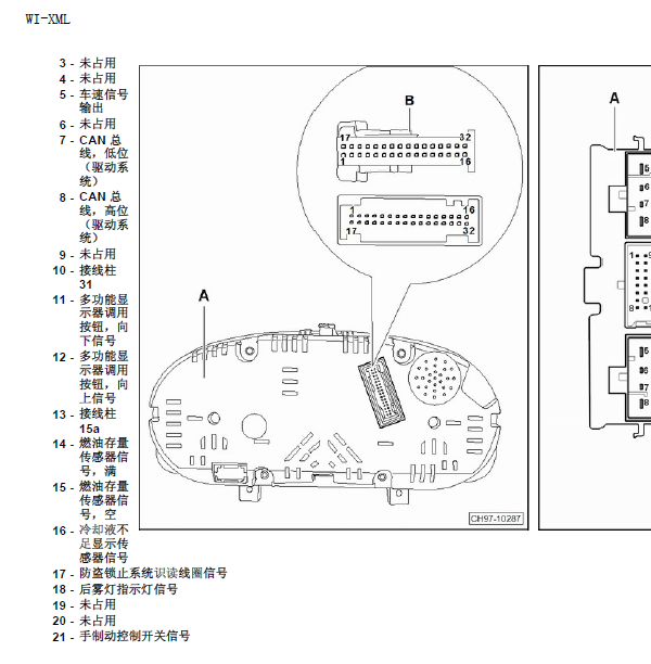 16年大众朗逸仪表针脚